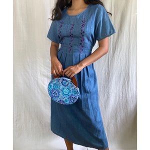 Beautiful 80s embroidered denim dress by Hunters Run